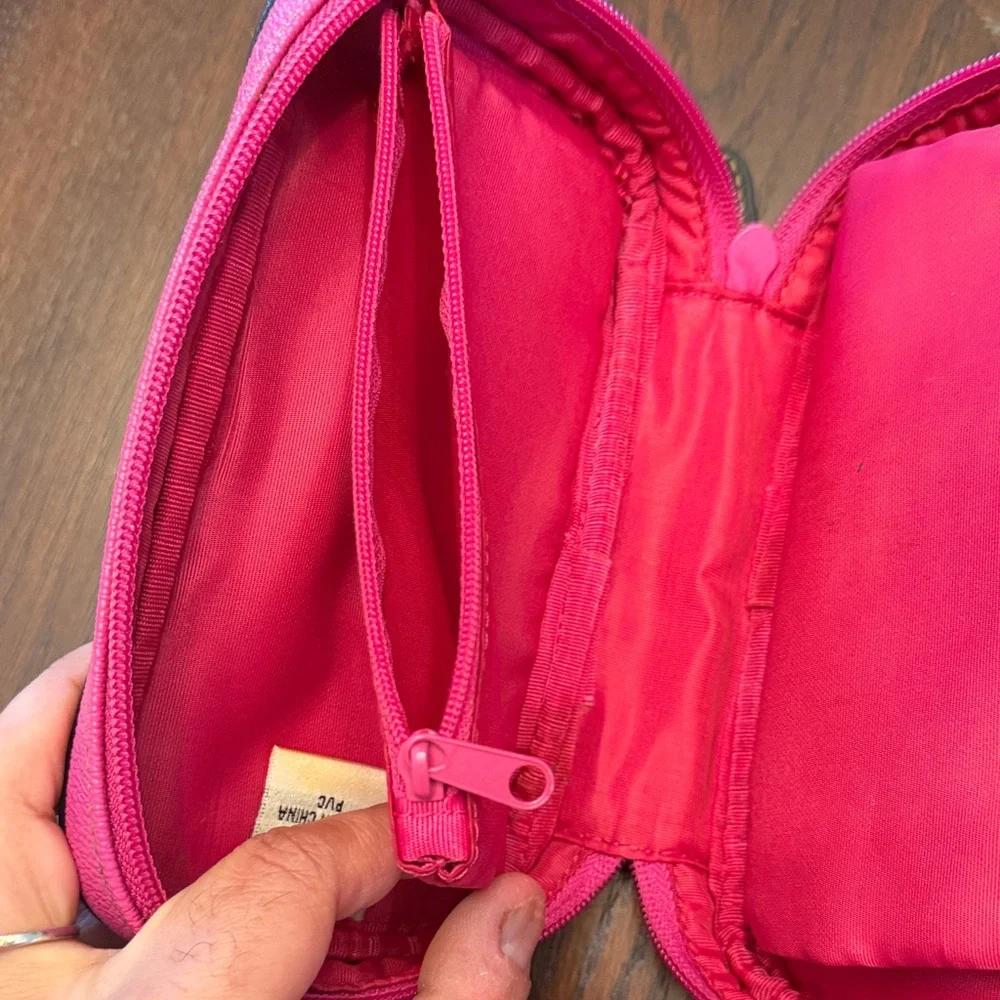 Nine West Hot Pink Cosmetic Makeup Bag Travel Organizer Black Trim